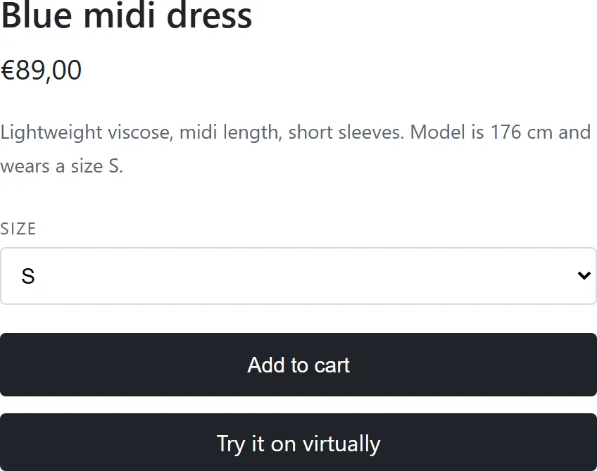 A product page: the Cabina button sits directly below the Add to cart button.