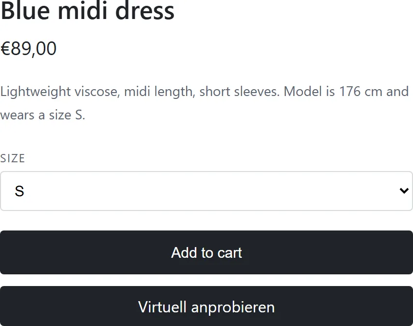 Eine Produktseite: der Cabina-Button sitzt direkt unter dem Button „In den Warenkorb".