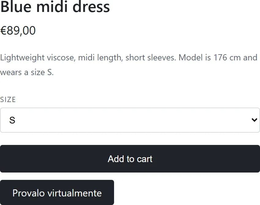 Una pagina prodotto: il pulsante Cabina sta subito sotto il pulsante di acquisto.