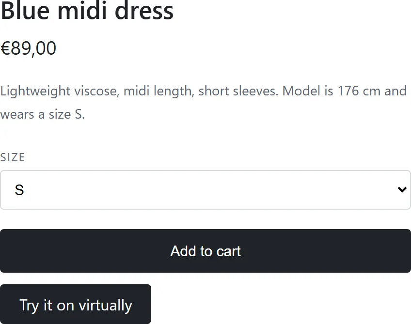 A product page: the Cabina button sits directly below the Add to cart button.