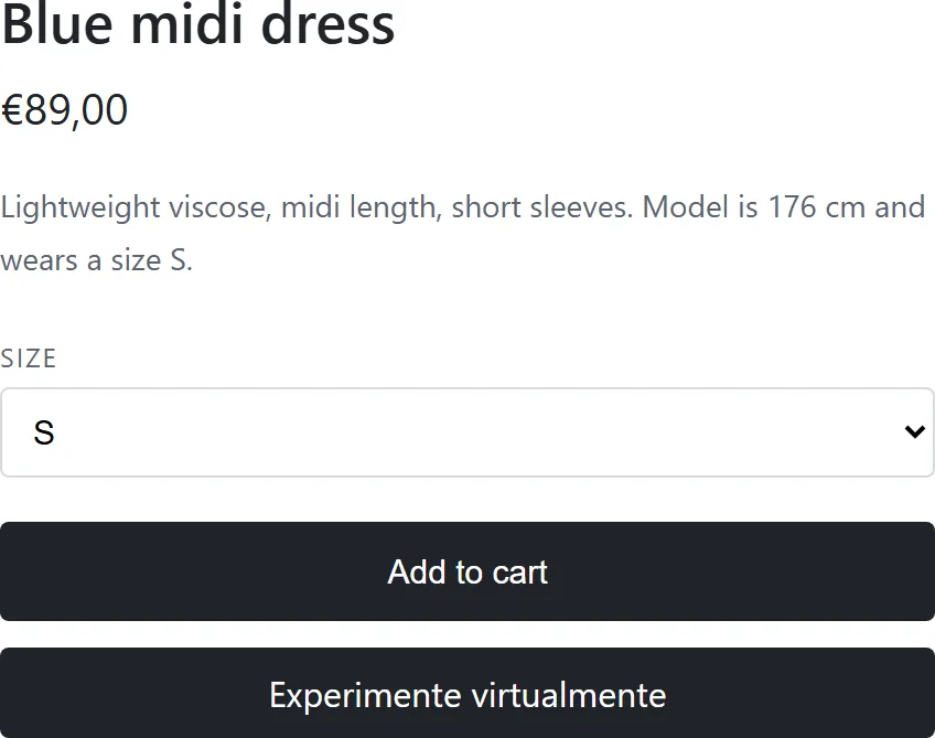 O mesmo tema depois de adicionar data-cabina-target: o botão voltou para baixo de Adicionar ao carrinho.